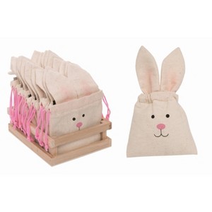 Transpac Polyester 7 in. Off-White Easter Bunny Treat Sack with Wood Display Set of 12 - 1 of 2