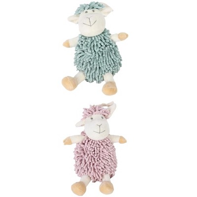 REGALWOVEN Cute Sheep Chenille Soft Absorbent Quick Drying Fuzzy Ball Hand Towel 9" x 13" 2 Pcs