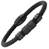 Steeltime Men's genuine black braided leather and stainless steel bracelet with simulated black diamonds accents - 2 of 4