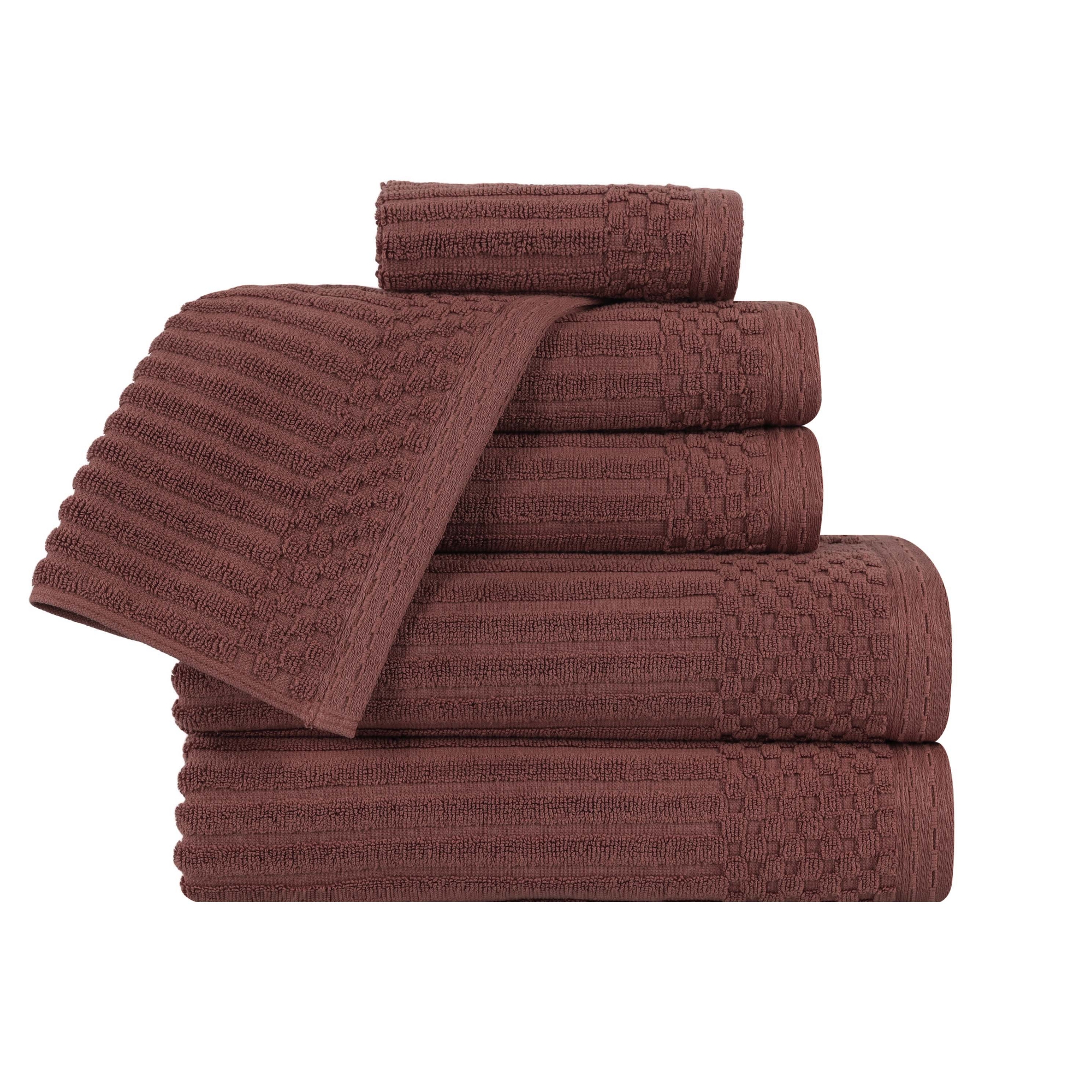 Modern Cotton Ribbed Bath Towel Set, Brown - Blue Nile Mills