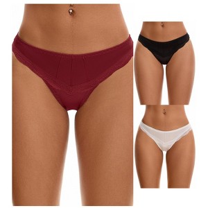 INSPIRE CHIC Women's Satin Silky Hipster Low Waisted Lace Trimmed Briefs 3 Packs - 1 of 4
