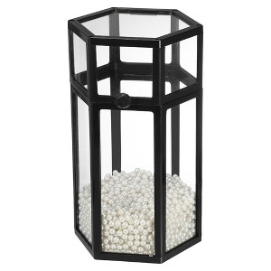 Unique Bargains Faux Pearl Decor Clear Dustproof Glass Makeup Brush Holder with Lid 1 Pc - 1 of 4