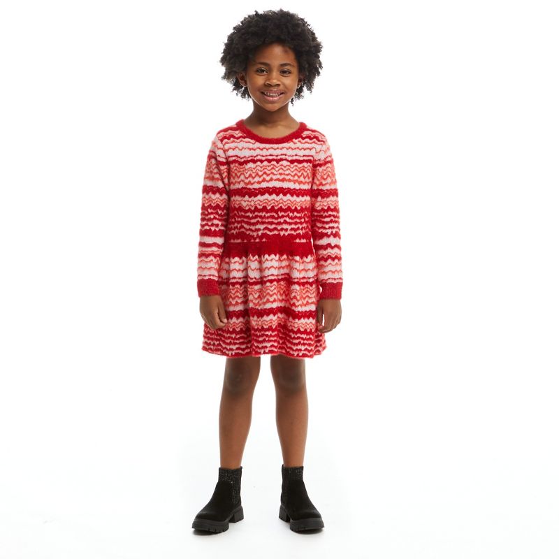 Andy & Evan  Toddler Girls Wavy Red Stripe Holiday Dress, 4 of 6