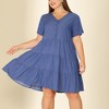 Agnes Orinda Women's Plus Size Tiered V Neck Short Sleeve Summer Casual Buttons Dresses - 2 of 4