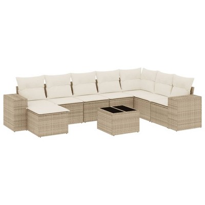 vidaXL 9 Piece Patio Sofa Set with Cushions - Beige and Cream With Table