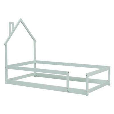 Fontoi Beds, Twin Size Bed with Headboard, Wood Bed with Guardrails for Girls and Boys, Green, 44.8"*57.3"*78.2"