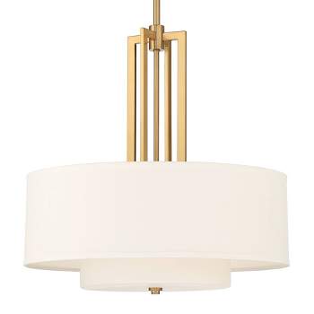 Possini Euro Design Sundry Warm Brass Pendant Chandelier 24" Wide Modern Double Drum Shades 4-Light Fixture for Dining Room House Foyer Kitchen Island