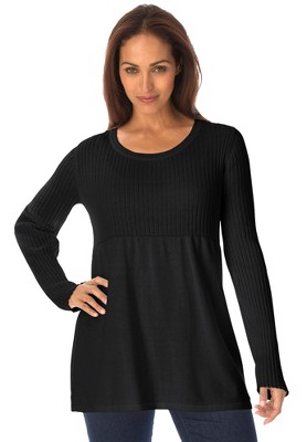 Jessica London Women's Plus Size Ribbed Baby Doll Tunic Sweater