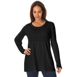 Jessica London Women's Plus Size Ribbed Baby Doll Tunic Sweater - 1 of 4