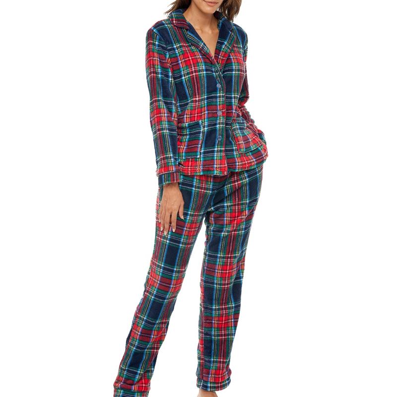 ADR Women's Soft Warm Fleece Pajamas Lounge Set, Long Sleeve Top and Pants, PJ, 1 of 8