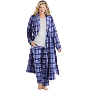 Dreams & Co. Women's Plus Size Long Flannel Robe - 1 of 4