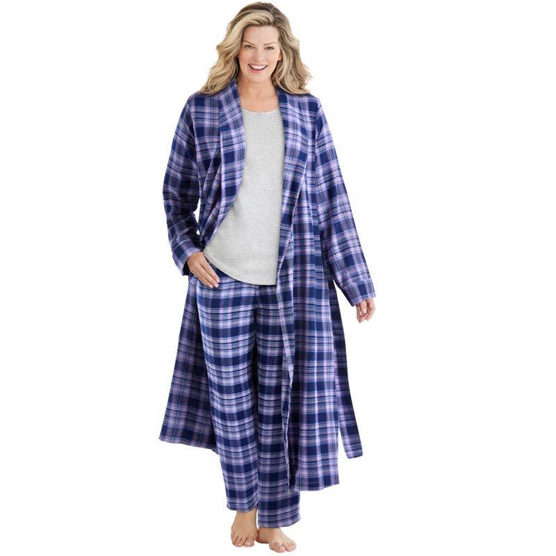 Dreams & Co. Women's Plus Size Long Flannel Robe, 1 of 2