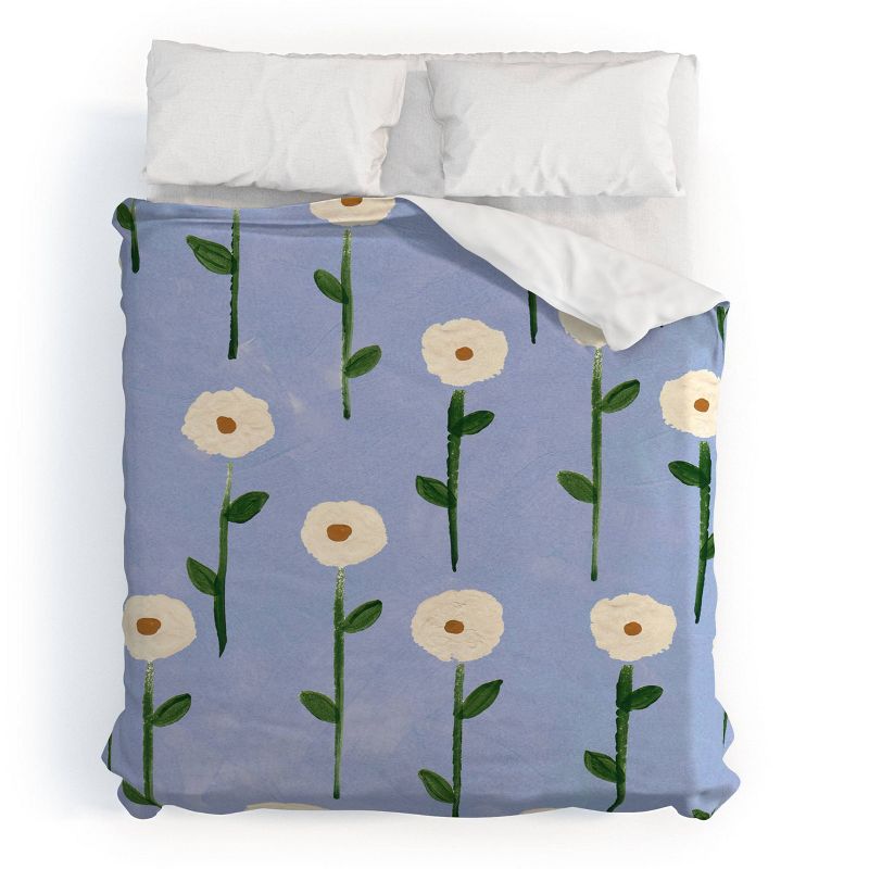Deny Designs Reves et Histoires Cute Little Flowers on Blue Duvet Set Blue, 1 of 4