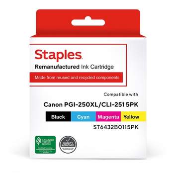 Staples Reman Inkjet Cart Canon PGI-250XL Blk HiYld & CLI-251 B/C/M/Y 5/PK 1004294