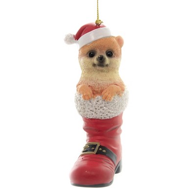 Holiday Ornaments 4.75" Pomeranian In Santa  Boot Pet Parade  -  Tree Ornaments