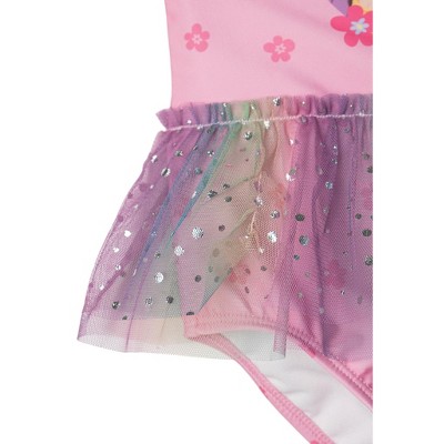 Disney Princess Little Girls Square Neck Mesh Tutu One Piece Bathing Suit Dress UPF 50+ Pink / Rainbow 7-8 — фото 2