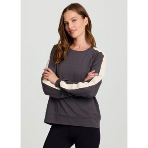 RBX Active Women's Ultra Lightweight Soft Cotton Blend French Terry Crewneck Sweatshirt with Crochet Trim - 1 of 4