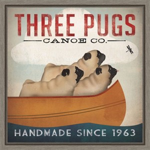 Amanti Art Three Pugs in a Canoe (handmade) by Ryan Fowler Framed Canvas Wall Art - 1 of 4