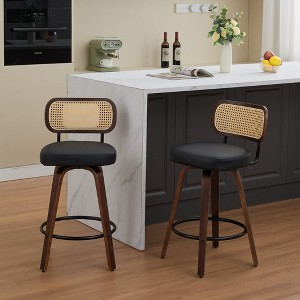 HDZNVF Set of 2 Counter Height Bar Stools, 26 inch Rattan Counter Height Stools with Cane Back, Black - 1 of 4