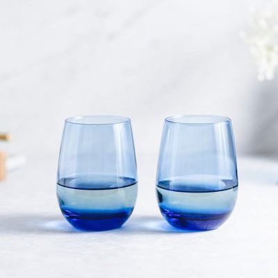 Tidal Blue 15.25 oz Stemless Wine Glass Set of 12