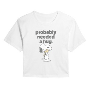Women's - Peanuts - Snoopy Woodstock Need Hug Cropped Graphic T-Shirt - 1 of 4