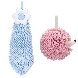 REGALWOVEN 2 Packs Chenille Hand Towel Flower and Cute Cartoon Hanging Hand Towel for Bathroom 6" x 15"/7" x 7" - 1 of 4