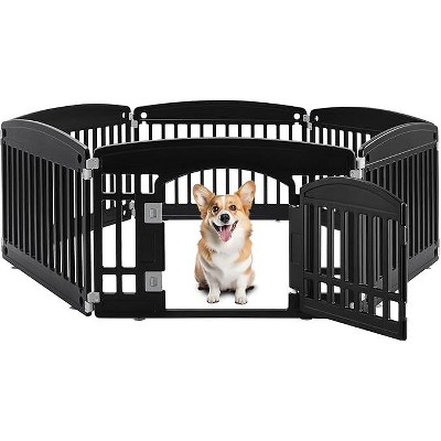 Gsluuk Dog Playpen, 24" Exercise 6-Panel Pet Playpen with Door, Safe and Secure, Folding and Portable Puppy Playpen for Puppies and Small Dogs, Black