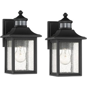 John Timberland Moray Bay Mission Outdoor Wall Light Fixtures Set of 2 Black Dusk to Dawn Motion Sensor 11 1/2" Seedy Glass for Exterior - 1 of 4
