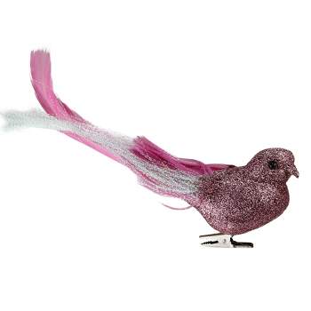 Northlight Glittered Bird with Feather Tail Clip-on Christmas Ornament - 7' - Pink and Silver