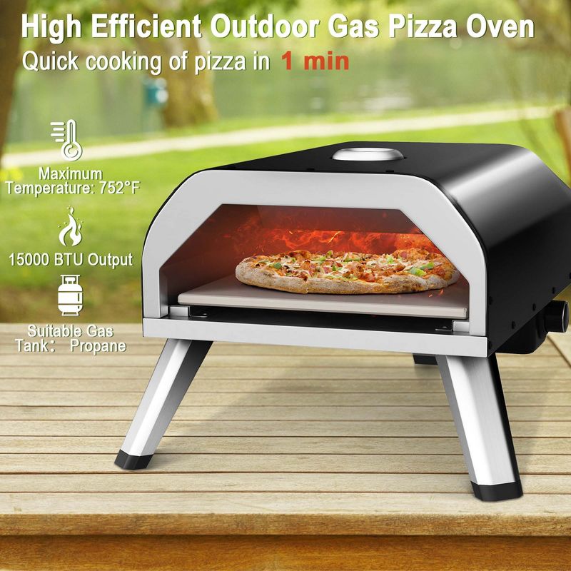 Costway Outdoor Gas Pizza Oven Portable Propane Pizza Stove with Oven Cover Pizza Stone, 5 of 11