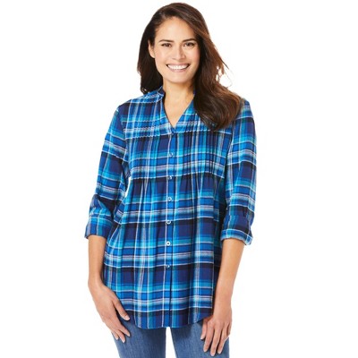 Woman Within Plus Size Pintucked Flannel Shirt