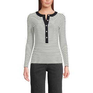 Lands' End Women's Drapey Rib Skimming Long Sleeve Henley - 1 of 4