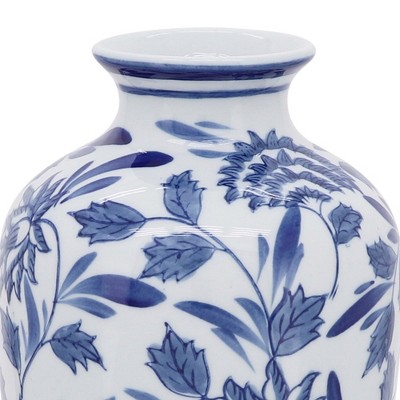 Blue and White Chinoiserie Ceramic Table Vase, 13"