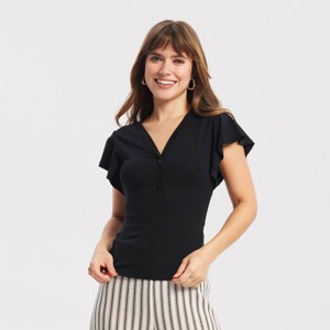 Top con volantes de manga corta y escote en V para mujer - A New Day™