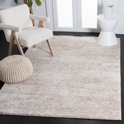 Ivory Beige Abstract Hand-Knotted Rectangular Area Rug