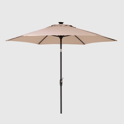 9 Round Solar Patio Umbrella Tan Black Pole Threshold Target