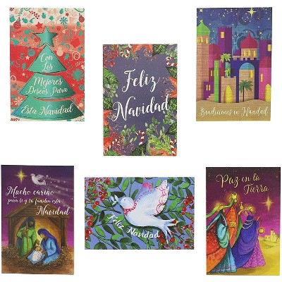 48 Pack (8 of Each) Feliz Navidad Spanish Christmas Cards with Envelopes, 4 x 6 inches, 6 Assorted Designs Merry Xmas Festive Themed Greeting