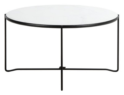 Mid-Century Chic Round Coffee Table with Faux White Marble Top