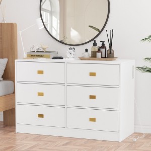 6 Drawers Dresser for Bedroom, Changing Table Dresser with Power Outlets, Soft Changing Pad & Removable Top, Baby Dresser for Nursery - 1 of 4