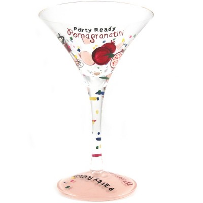 Home Essentials Hand Painted Pomegranitini 5 Ounce Martini Glass, Set of 2