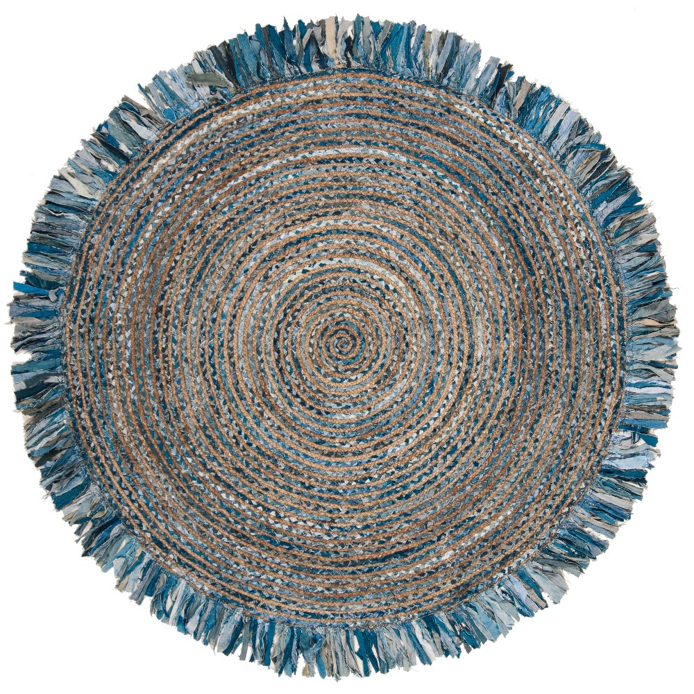 5' Stripe Woven Round Area Rug Ivory/Denim - Safavieh