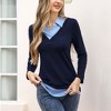 Clearlove Women's Long Sleeve V Neck Contrast Collar Shirt A-line Pleated Office Tunic - 3 of 4