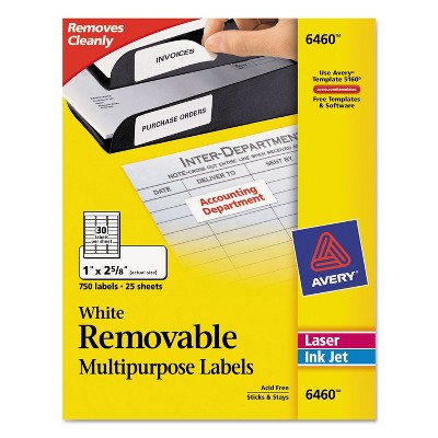 Avery Removable Multi-Use Labels 1 x 2 5/8 White 750/Pack 6460