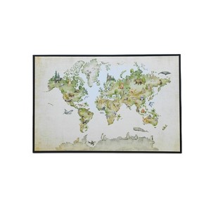 Gallery 57 24"x36" Animal World Map Floating Framed Wall Art Canvas - 1 of 4
