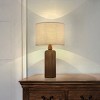 ALOADECOR 22''Farmhouse Traditional Natural Solid Wood Table Lamp with Beige Fabri Drum Shade for Bedroom Living Room - 2 of 4