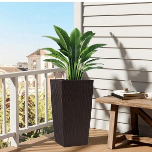 ORRD 30" Tall Self-Watering Flower Pots | Drain Holes, Water Monitor & Inner Trays | Indoor/Outdoor Planters for Garden, Patio—Brown - 1 of 4