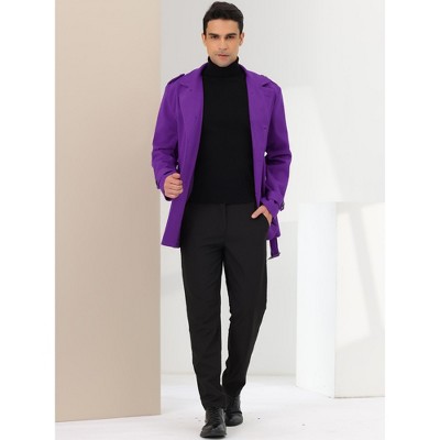 Lars Amadeus Men's Middle Length Double Breasted Notch Lapel Belted Pea Coats Purple X-Large — фото 2