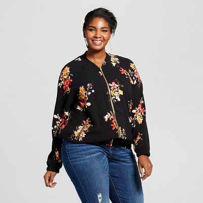 Floral bomber jacket 2024 womens plus size