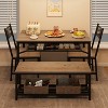 4-Piece Dining Table Set for 4, Industrial Kitchen Table with 2 Chairs and Bench, Space-Saving Dinette Set with for Small Space - 2 of 4