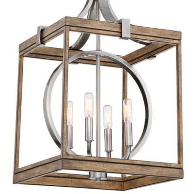 Sun Faded Wood and Brushed Nickel 4-Light Transitional Pendant
